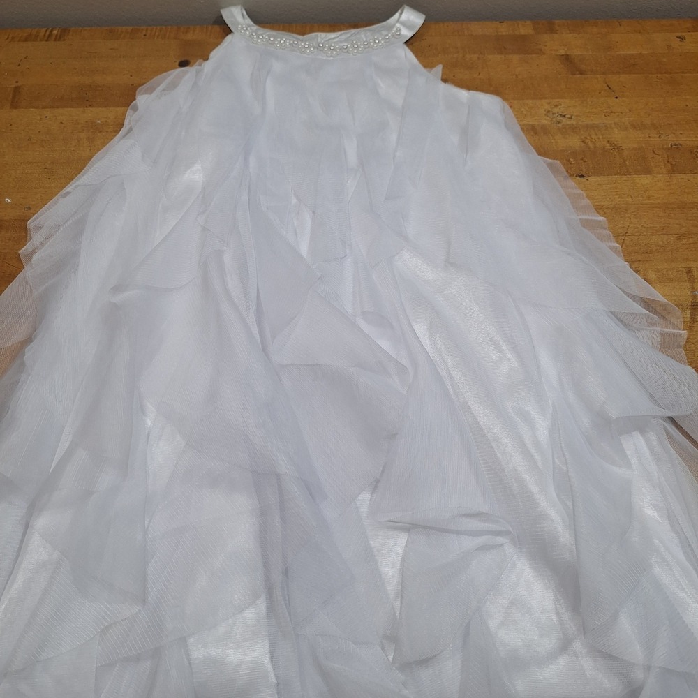 Kid's Dream Tier Ruffle Dress Kids 14 White Pearl Neck Flower Girl Wedding Event